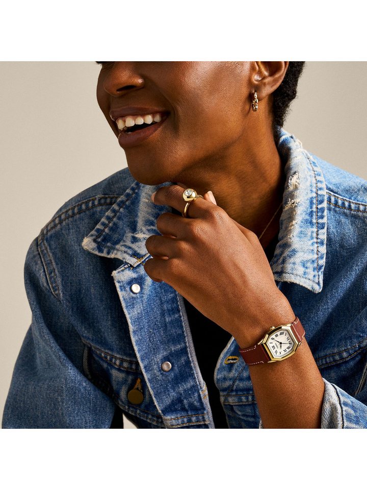 Fossil Fingerring Fossil Damen-Damenring Metall Glasstein, Glasstein von Fossil