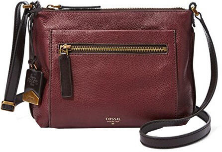 Fossil - Fossil Vickery Schultertasche echt Leder maroon Rot von Fossil