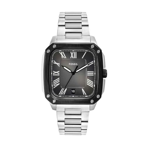 FOSSIL Crosby Uhr für Herren, Quarz-Dreizeiger-Datumswerk mit Edelstahlarmband von FOSSIL