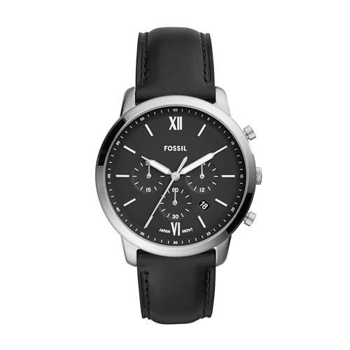 Fossil Neutra uhr für Herren, Chronographenwerk mit Edelstahl- oder Lederarmband, Schwarz und Silberton, 44MM von FOSSIL