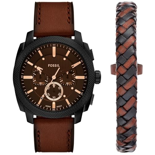 Fossil Herren Analog Quarz Uhr mit Leder Armband FS6102SET von Fossil