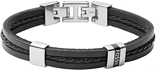 FOSSIL Armband Für Männer Vintage Casual, Länge: 180mm - 195mm Schwarzes Lederarmband, JF03686040 von Fossil