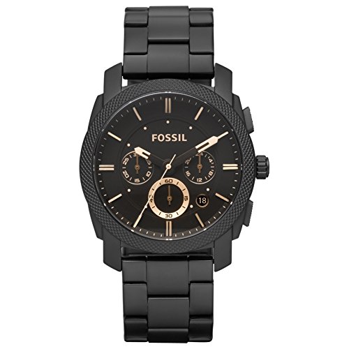 Fossil Machine uhr für Herren, Chronographenwerk mit Edelstahl- oder Lederarmband, Schwarz und Roségoldton, 42MM von FOSSIL