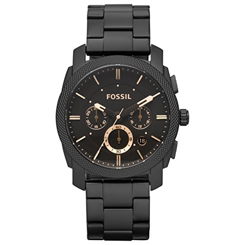 Fossil Machine uhr für Herren, Chronographenwerk mit Edelstahl- oder Lederarmband, Schwarz und Roségoldton, 42MM von Fossil