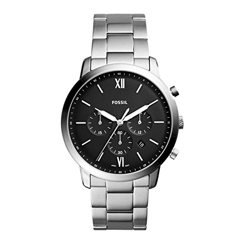 Fossil Neutra uhr für Herren, Chronographenwerk mit Edelstahl- oder Lederarmband, Silberton und Schwarz, 44MM von FOSSIL