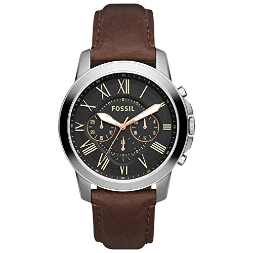 Fossil Grant uhr für Herren, Quarz-Chronographenwerk, mit Edelstahl- oder Lederarmband, Braun und Grau, 44MM von Fossil