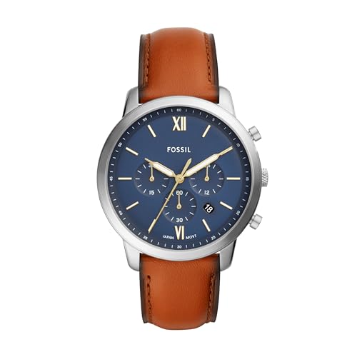Fossil Neutra uhr für Herren, Chronographenwerk mit Edelstahl- oder Lederarmband, Blau und Braun, 44MM von FOSSIL