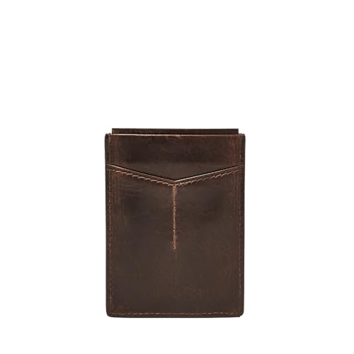 Fossil Herren Leder Minimalistische Magnetische Kartenhülle mit Geldklammer Vordertasche Brieftasche, Derrick Dunkelbraun, Einheitsgröße von FOSSIL