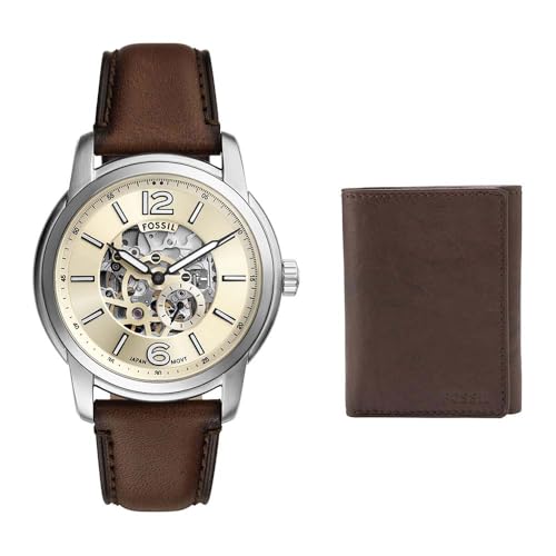 Fossil Herren Everett Braune Leder-Uhr und Ingram Geldbörse, Set von FOSSIL