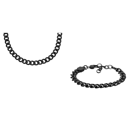 Fossil Herren-Halskette und -Armband Schmuck, schwarzer Edelstahl, Set von Fossil