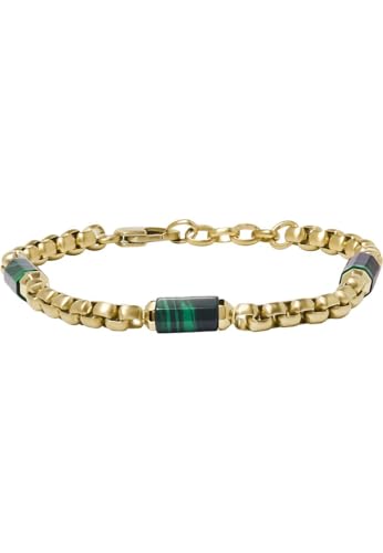 Fossil Edelstahlarmband für Herren mit Karabiner oder Faltschließe, Gold und Grün von Fossil