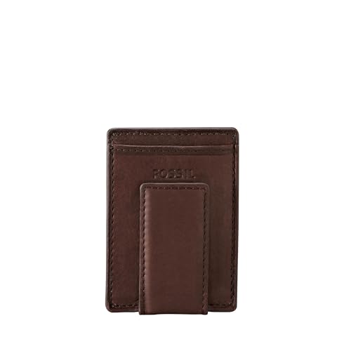 Fossil Herren Leder Minimalistisch Magnetisch Kartenetui mit Geldklammer Fronttasche Brieftasche für Männer, Ingram Brown, Einheitsgröße von FOSSIL
