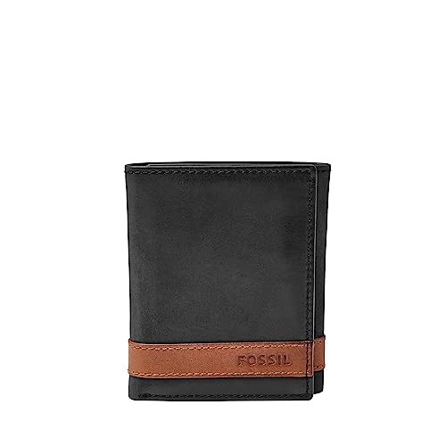 Fossil Herren Leder Trifold Geldbörse, Quinn Black, Einheitsgröße von Fossil