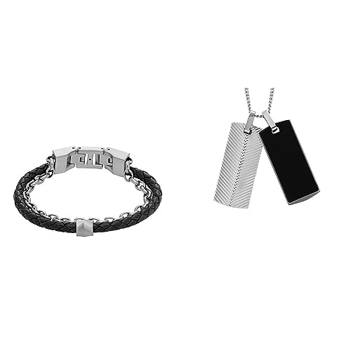 Fossil Herren Lederarmband All Stacked Up und Kettenhalsband Harlow Linear Texture von FOSSIL