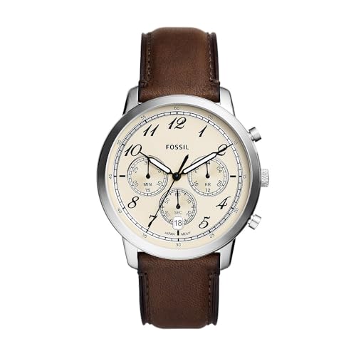 Fossil Neutra uhr für Herren, Chronographenwerk mit Edelstahl- oder Lederarmband, Braun und Creme, 44MM von Fossil