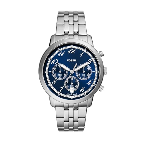 Fossil Neutra uhr für Herren, Chronographenwerk mit Edelstahl- oder Lederarmband, Silberton und Blau, 44MM von Fossil