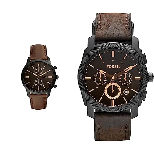 Fossil Herren Quarz-Chronograph Uhr mit Armband 44MM Townsman FS5437 & Herrenuhrenmaschine, 42mm Gehäusegröße, Quarz-Chronographenwerk, Echtlederarmband von Fossil