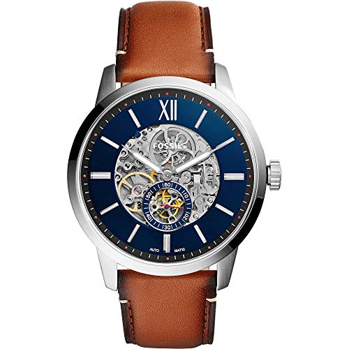 Fossil Townsman uhr für Herren, Automatikuhrwerk mit Edelstahl- oder Lederarmband, Silberton und Braun, 48MM von Fossil