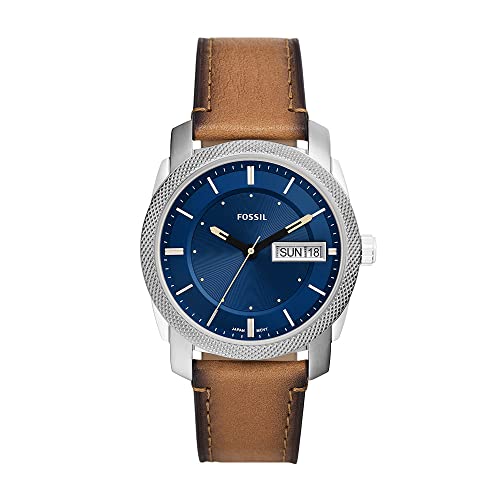 Fossil Machine uhr für Herren, Quarzwerk mit Edelstahl- oder Lederarmband, Blau, 42MM von Fossil