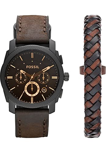 Fossil Machine uhr für Herren, Chronographenwerk mit Edelstahl- oder Lederarmband, Dunkelbraun, 42MM von FOSSIL