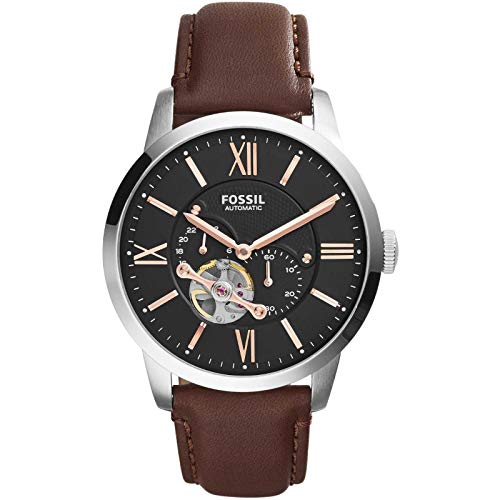 Fossil Townsman uhr für Herren, Mechanisches Automatikwerk mit Edelstahl- oder Lederarmband, Dunkelbraun, 45MM von Fossil