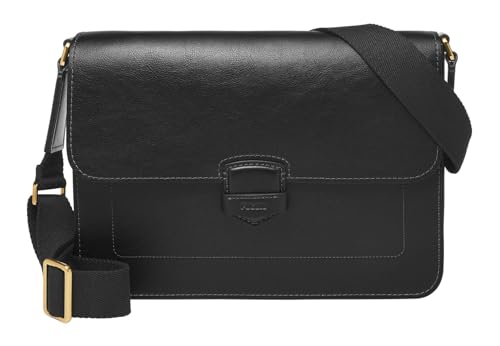 Fossil Herrentasche Lennox, LiteHide schwarze Messenger Tasche aus Leder, L: 35,6 cm, B: 5,1 cm, H: 25,4 cm, MBG9613001 von Fossil