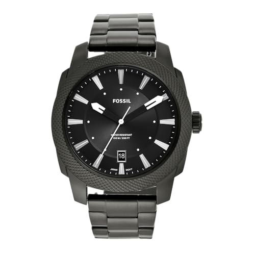 Fossil Machine uhr für Herren, Quarzwerk mit Edelstahl- oder Lederarmband, Schwarz und Dunkelgrau, 49MM von Fossil