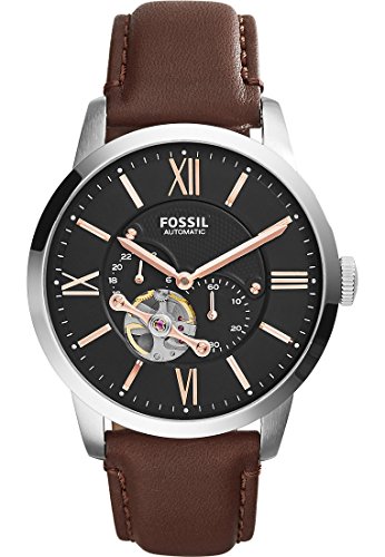 Fossil Townsman uhr für Herren, Mechanisches Automatikwerk mit Edelstahl- oder Lederarmband, Dunkelbraun, 45MM von Fossil