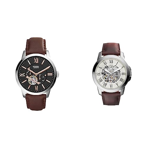 Fossil Herrenuhr Townsman, 45mm Gehäusegröße, Mechanisches Automatikwerk & Herren Analog Automatik Uhr mit Leder Armband ME3099 von FOSSIL