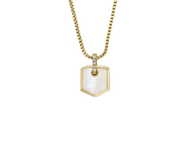 Fossil Kette mit Anhänger Damen Ketten Heritage Crest Perlmutt Edelstahl Gold-Ton JF04529710 von Fossil