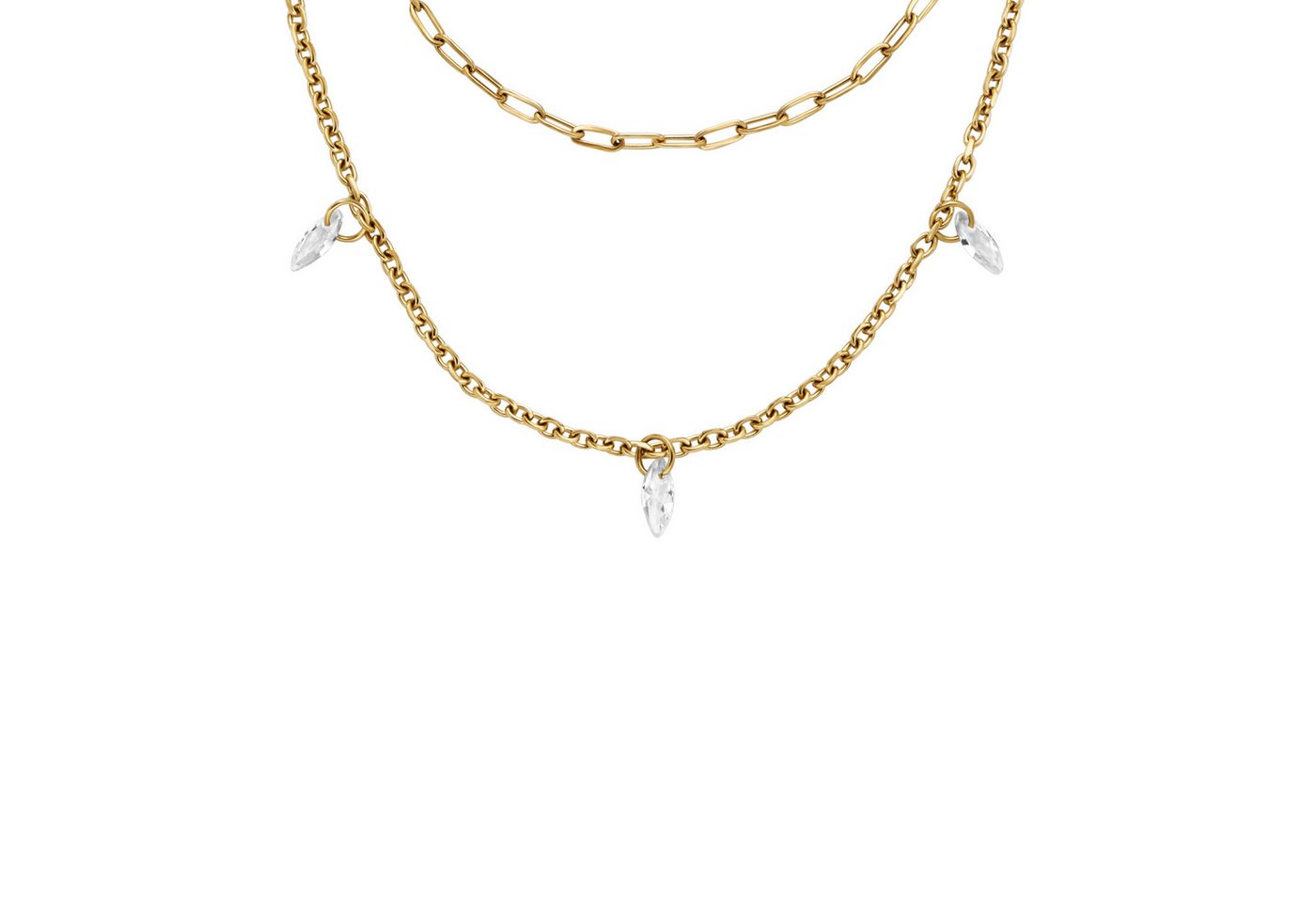 Fossil Kette mit Anhänger Schmuck Geschenk Edelstahl Halsschmuck ELLIS Layering, mit Zirkonia (synth) von Fossil