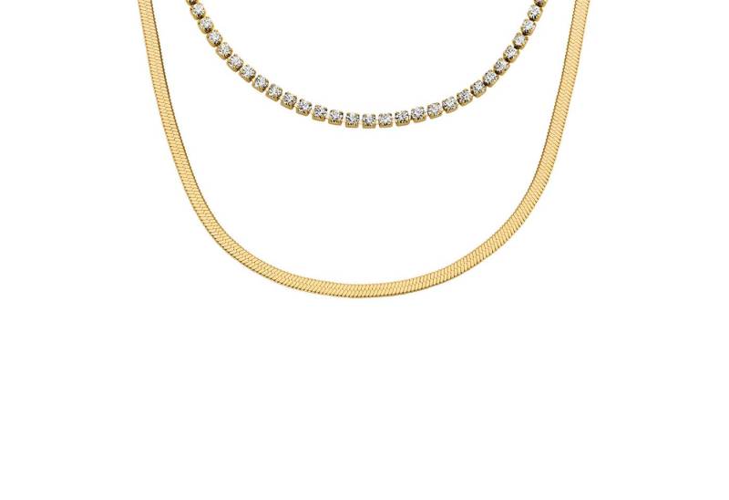 Fossil Kette ohne Anhänger Schmuck Geschenk Edelstahl Halsschmuck ELLIS Layering, mit Glasstein von Fossil