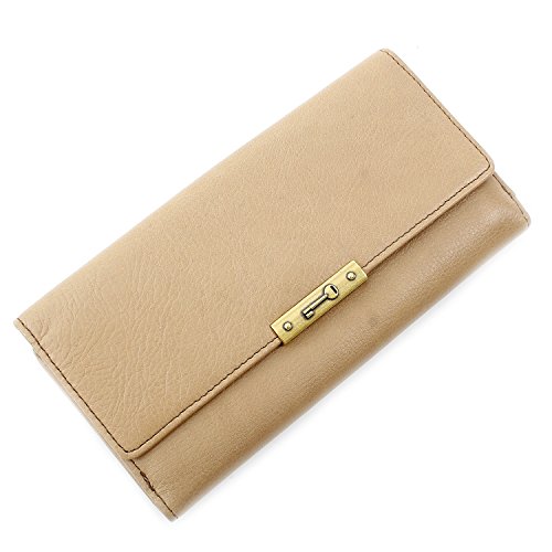 Fossil Knox Leather Flap Clutch - Beige von Fossil