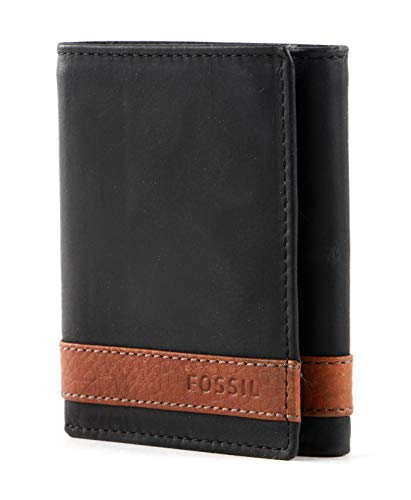 Fossil Brieftasche für Männer Quinn, 100% Leder Trifold schwarz 8,5 cm L x 2 cm B x 10 cm H ML3645001 von Fossil