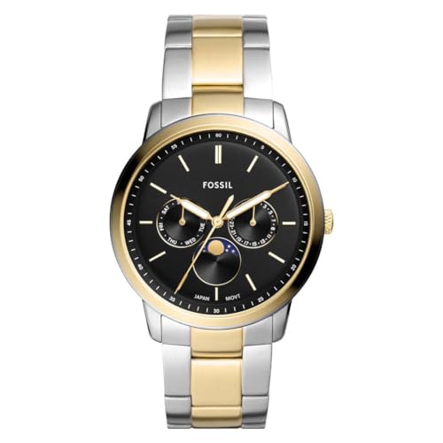 Fossil Neutra uhr für Herren, Mondphasen-Multifunktionswerk mit Edelstahl- oder Lederarmband, Schwarz und Silberton, 42MM von Fossil