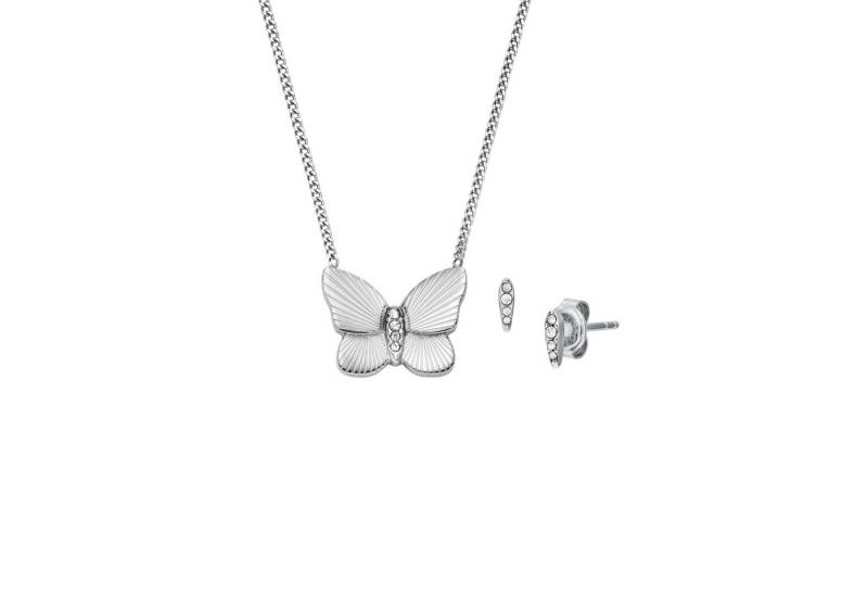 Fossil Ohrring und Ketten Set Multipack Schmuck Geschenk Edelstahl SUTTON Schmetterling (Set, 3-tlg), mit Glasstein von Fossil