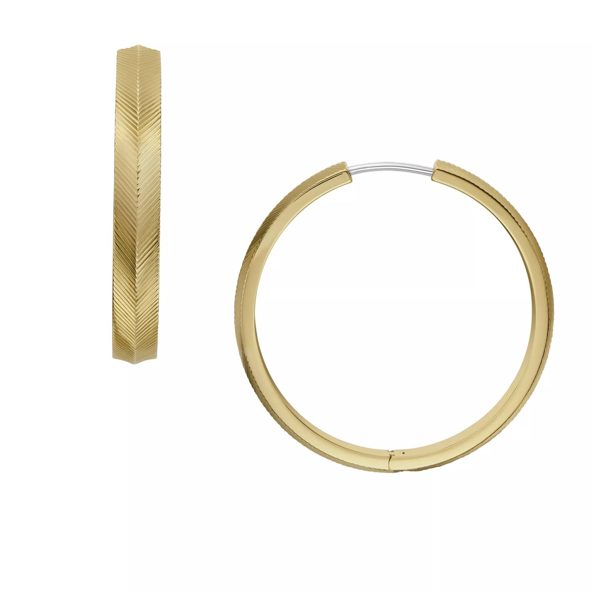 Fossil Ohrringe - Harlow Linear Texture Stainless Steel Hoop Earring - Gr. unisize - in Gold - für Damen von Fossil