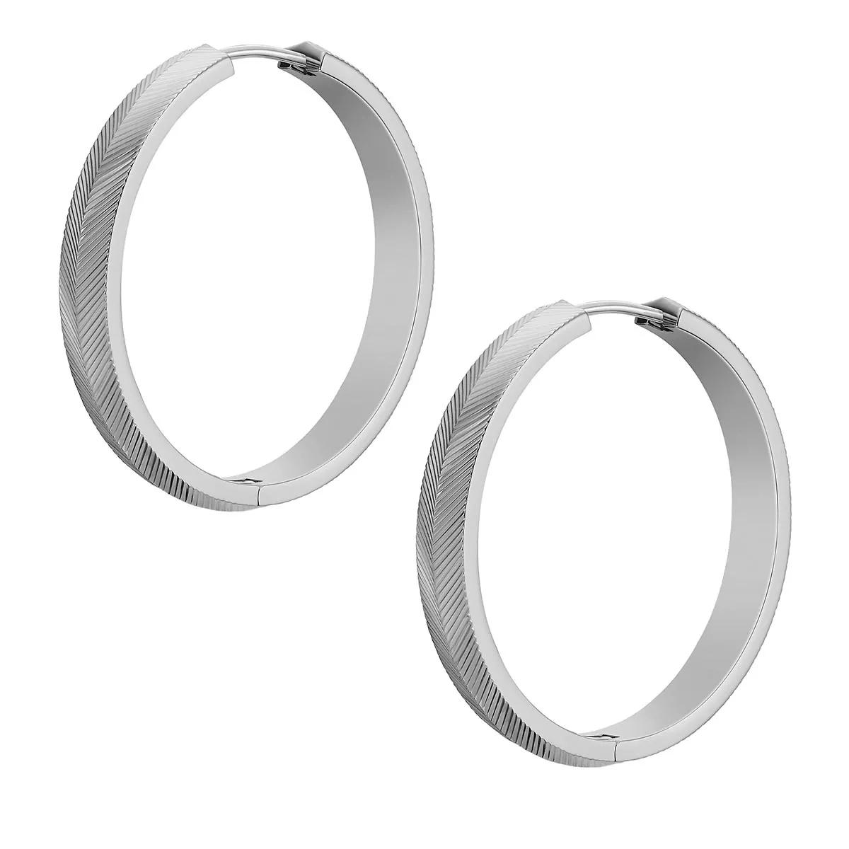 Fossil Ohrringe - Harlow Linear Texture Stainless Steel Hoop Earring - Gr. unisize - in Silber - für Damen von Fossil