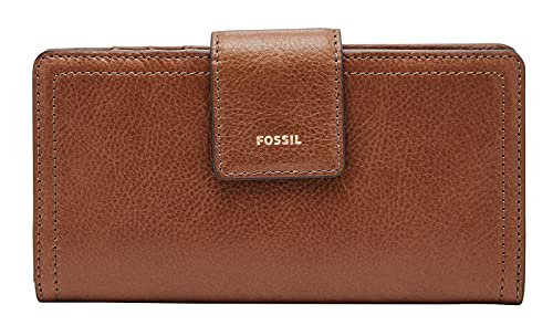 Fossil Portemonnaie für Damen Logan, Leder/Polyurethanbesatz Tab Clutch braun 17,1 cm L x 1,9 cm B x 8,9 cm H SL7830200 von Fossil