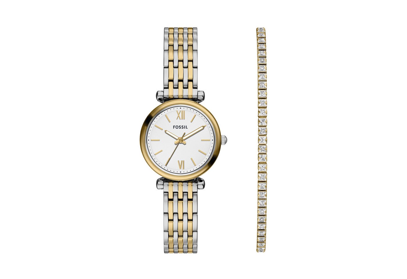 Fossil Quarzuhr CARLIE ES5450SET, (Set, 2-tlg., Uhr mit Armband), Armbanduhr, Damenuhr, Edelstahlarmband, Ideal auch als Geschenk von Fossil
