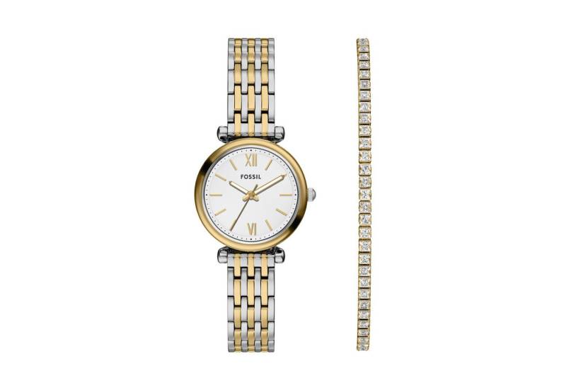 Fossil Quarzuhr CARLIE ES5450SET, (Set, 2-tlg., Uhr mit Armband), Armbanduhr, Damenuhr, Edelstahlarmband, Ideal auch als Geschenk von Fossil