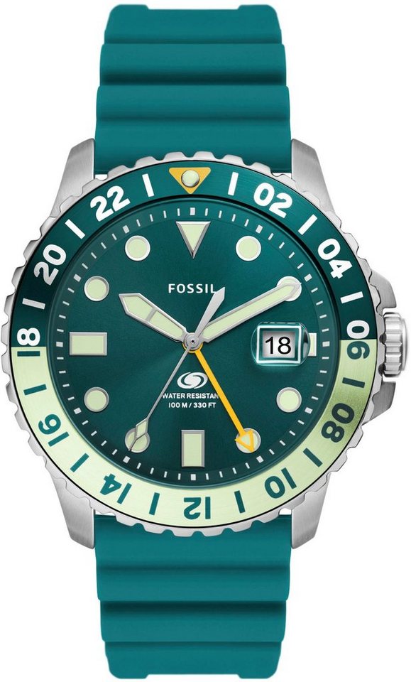 Fossil Quarzuhr FOSSIL BLUE GMT, FS5992, Armbanduhr, Herrenuhr, Datum, analog von Fossil