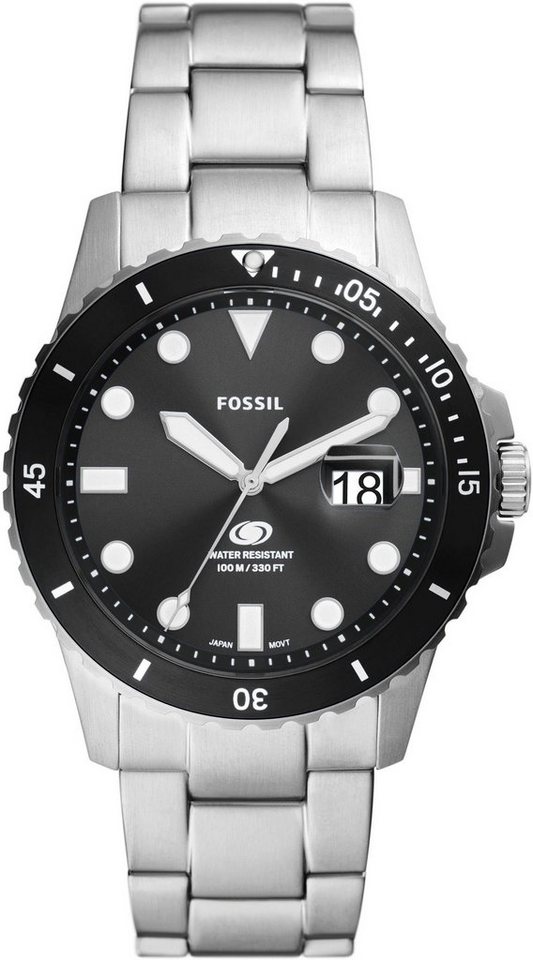 Fossil Quarzuhr FOSSIL BLUE FS6032, Armbanduhr, Herrenuhr, Edelstahlarmband, analog, Tag, 2. Zeitzone von Fossil
