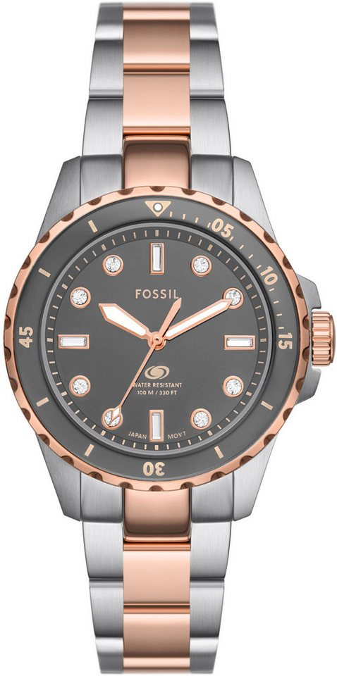 Fossil Quarzuhr FOSSIL BLUE DIVE LADIES ES5348, Armbanduhr, Damenuhr, Edelstahlarmband, bis 10 bar wasserdicht von Fossil