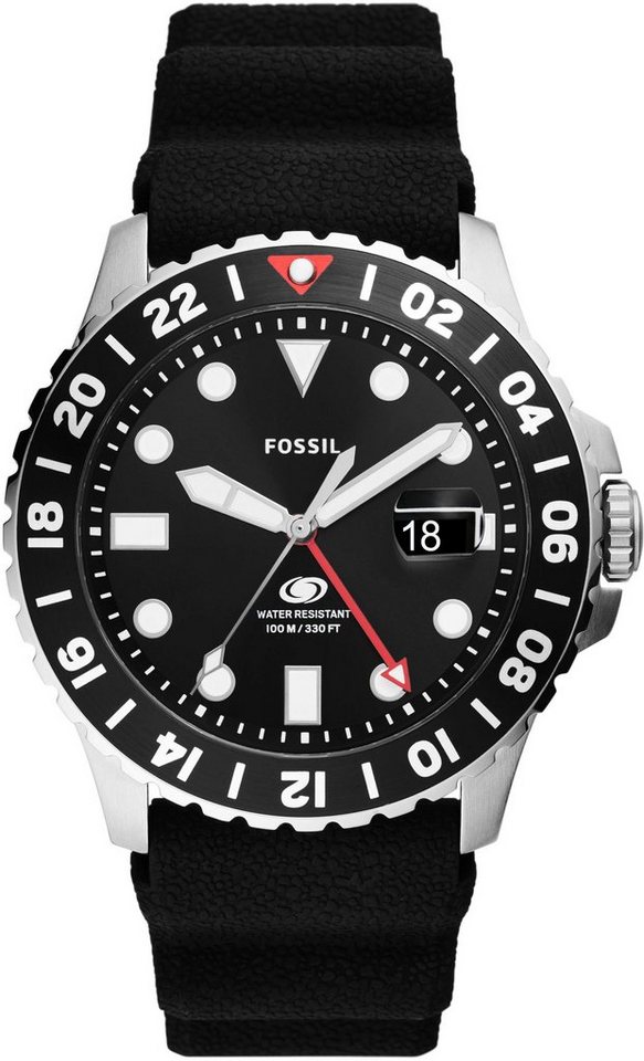 Fossil Quarzuhr FOSSIL BLUE GMT FS6036, Armbanduhr, Damenuhr, Datum, Silikonarmband, bis 10 bar wasserdicht von Fossil