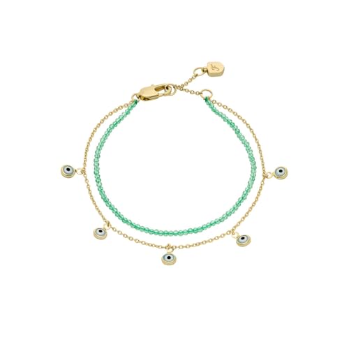 Fossil Damenarmband mit halbedlen Perlen und Karabinerverschluss, Petrol und Gold Fossil Damenarmband mit halbedlen Perlen und Karabinerverschluss, Petrol und Gold von Fossil