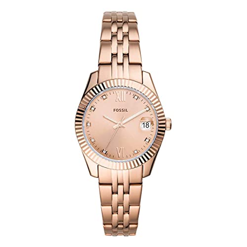 Fossil Damenuhr Scarlette Mini, Quarzwerk, 32mm Rose Gold Edelstahlgehäuse mit Edelstahlarmband, ES4898 von Fossil