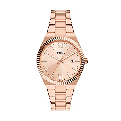 Fossil Uhr für Damen Scarlette, Quarzwerk, 38MM Rose Gold Edelstahlgehäuse mit einem Edelstahlarmband, ES5258 von Fossil