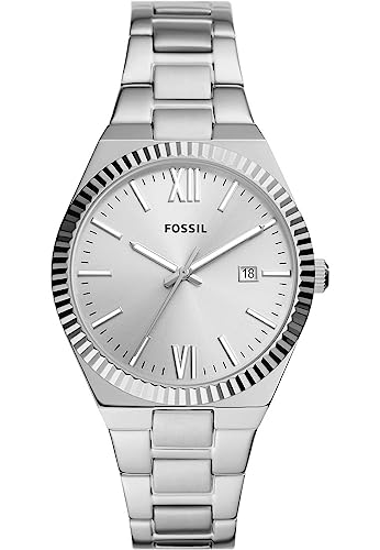 Fossil Damenuhr Scarlette quarz/3 Zeiger datum Uhrwerk 38mm Gehäusegröße mit Edelstahlarmband ES5300, Silber von Fossil