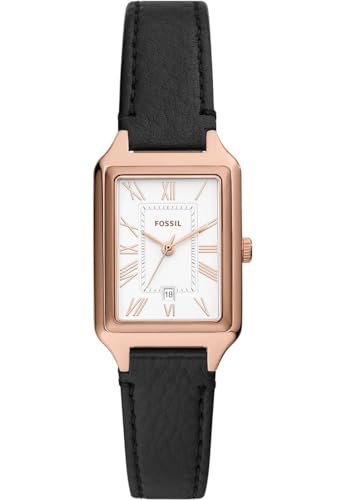 Fossil Damenuhr Raquel quarz/3-Zeiger datum Uhrwerk 23mm Gehäusegröße mit einem litehide™ Lederarmband ES5310, Schwarz von Fossil